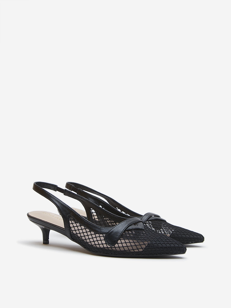 LUNA BLU Black Mesh Detailed Slingback Shoes