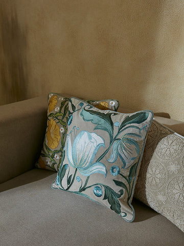 Westside Home Aqua Tulip Embroidered Cushion Cover