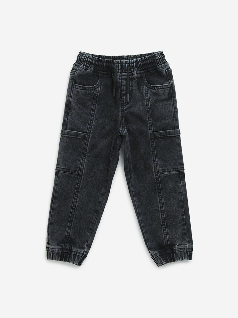 HOP Kids Charcoal Cargo-Style Mid-Rise Denim Joggers