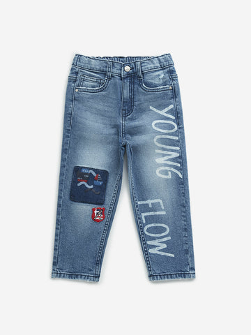 HOP Kids Blue Printed Relaxed - Fit Mid - Rise Jeans