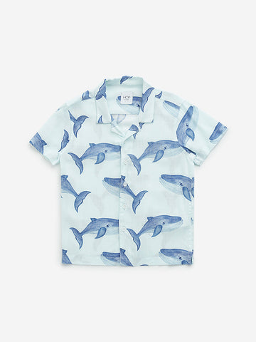 HOP Kids Light Blue Whale Printed Shirt