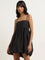 Nuon Black Solid A-Line Cotton Dress