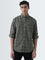 WES Casuals Olive Checks Printed Relaxed-Fit Cotton Shirt