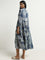 Utsa Indigo Geometric Design Tiered Long Dress