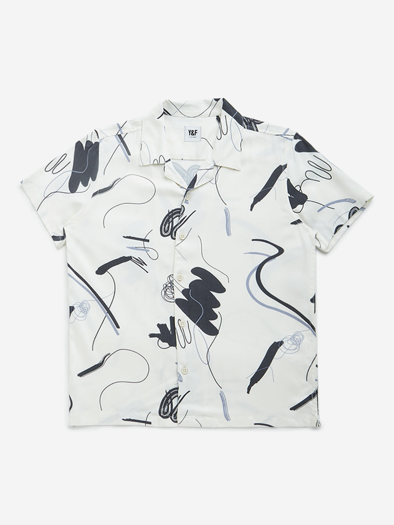 Y&F Kids Off-White Abstract Design Resort-Fit Shirt