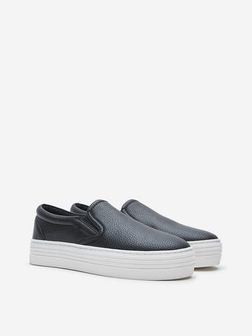 LUNA BLU Black Textured Slip-On Shoes