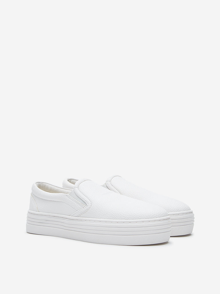 LUNA BLU White Textured Slip-On Shoes