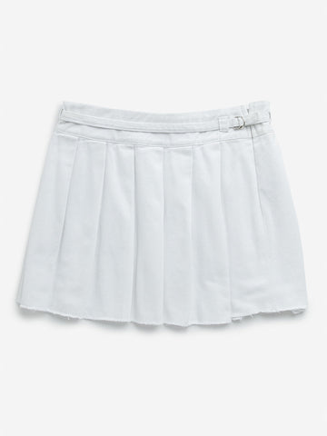 Y&F Kids White Box Pleated Mid-Rise Denim Skirt