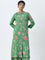 Utsa Green Floral Patterned A-Line Cotton Kurta