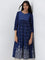 Utsa Dark Blue Printed Fit-and-Flare Cotton Kurta