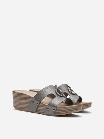 LUNA BLU Dark Grey Metal-Detailed Wedge-Heel Sandals