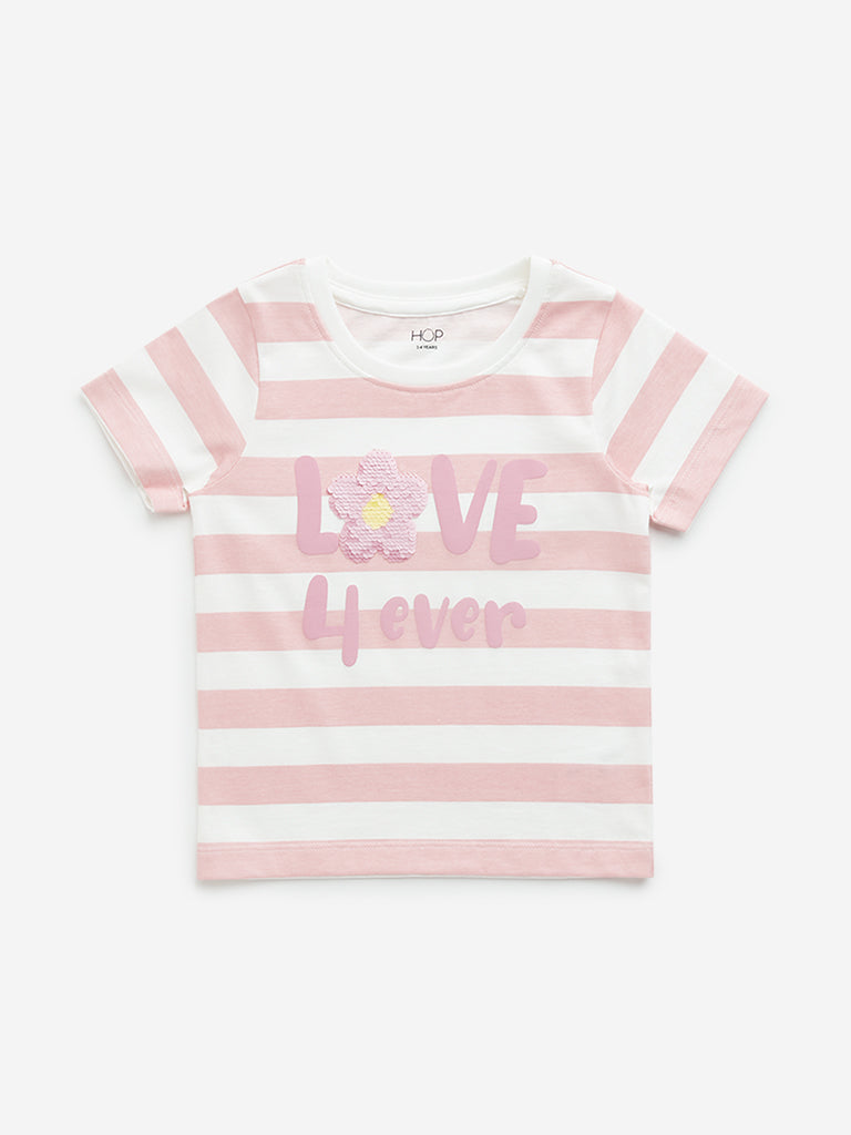 HOP Kids Pink Striped Design Cotton T-Shirt