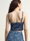 Nuon Dark Blue Bow Design Denim Crop Top