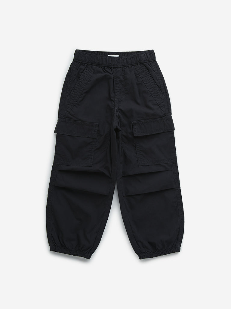 HOP Kids Black Cargo-Style Mid-Rise Joggers