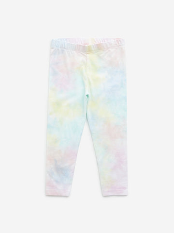 HOP Kids Multicolour Tie-Dye Printed Mid-Rise Cotton Blend Leggings