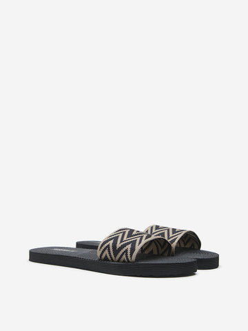 LUNA BLU Black Chevron Printed Knitted Slides