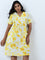 Gia Yellow Floral Printed Straight Cotton Blend Dress