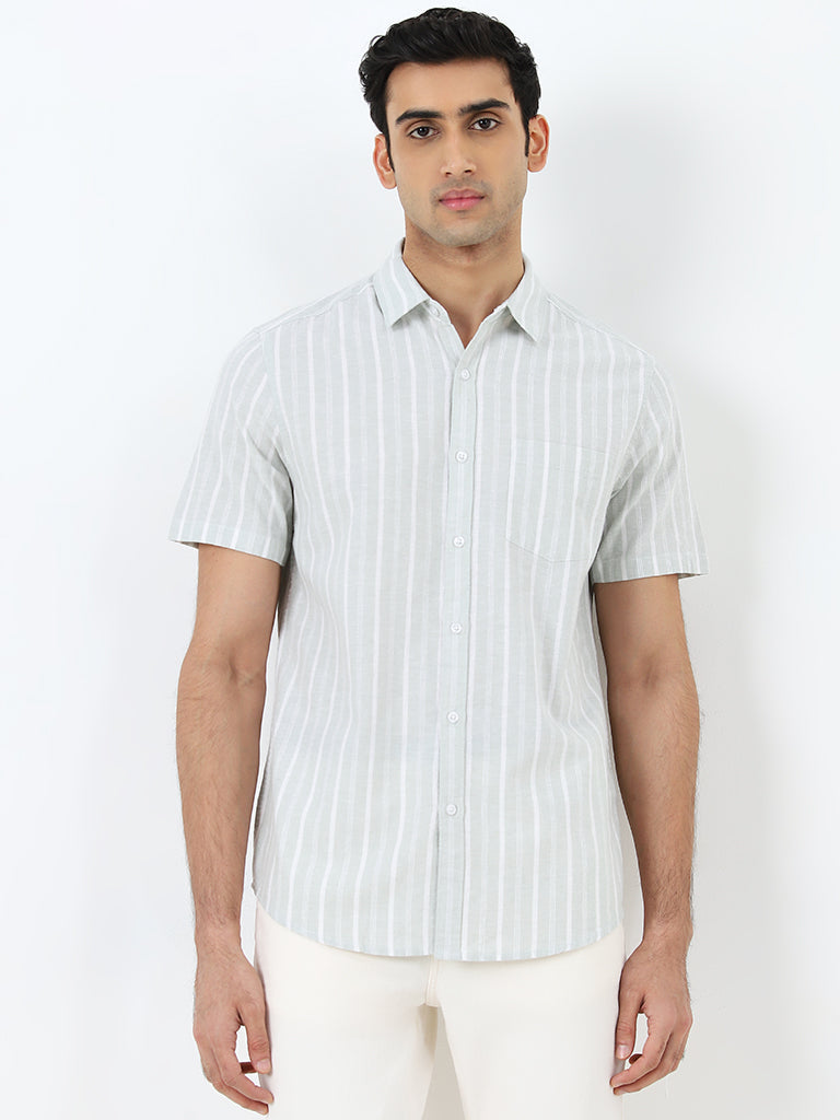 WES Casuals Sage Striped Slim-Fit Shirt