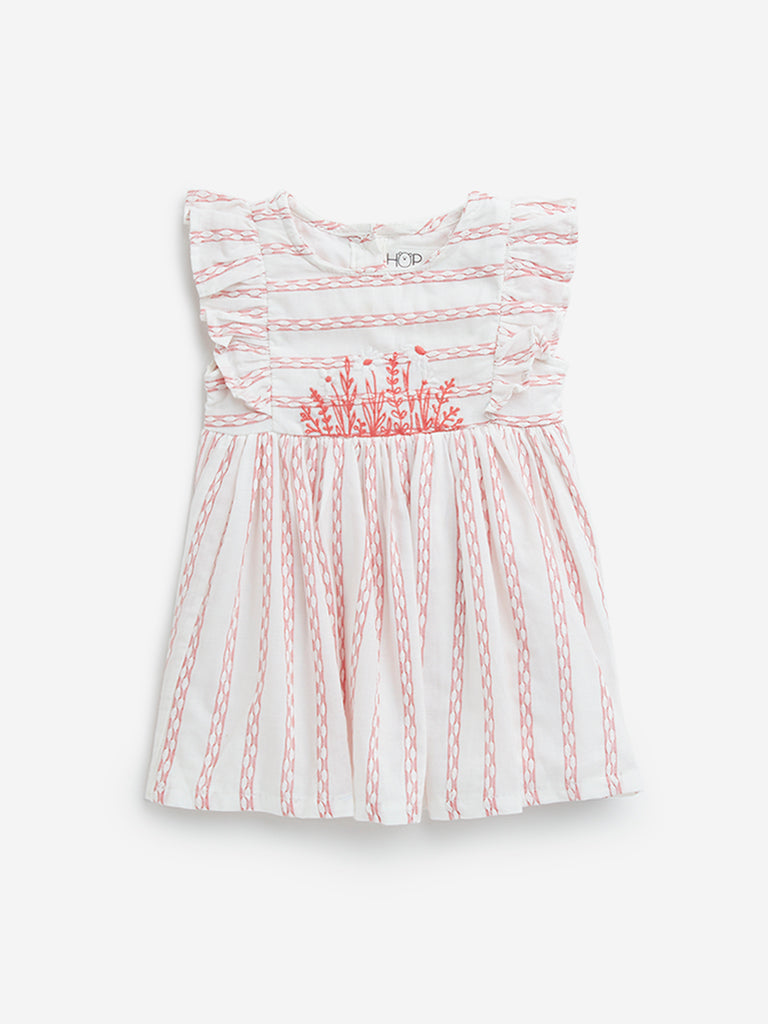 HOP Baby Red & White Striped A-Line Cotton Dress