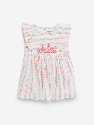 HOP Baby Red & White Striped A-Line Cotton Dress