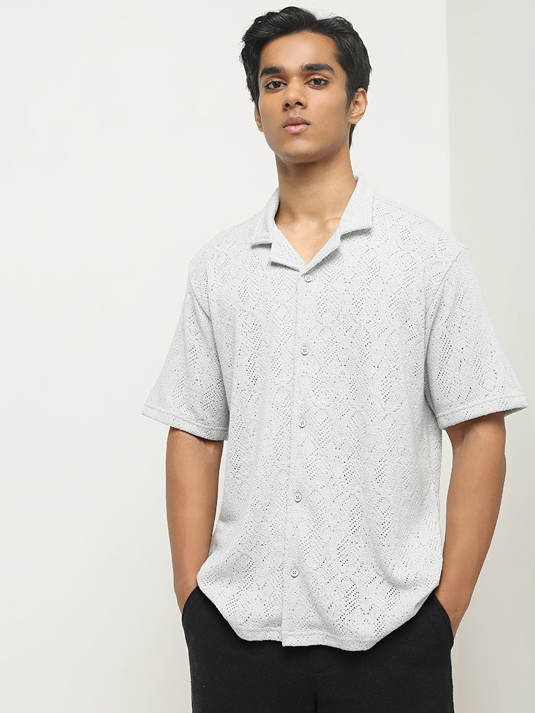 ETA Grey Knitted Relaxed Fit Cotton Shirt