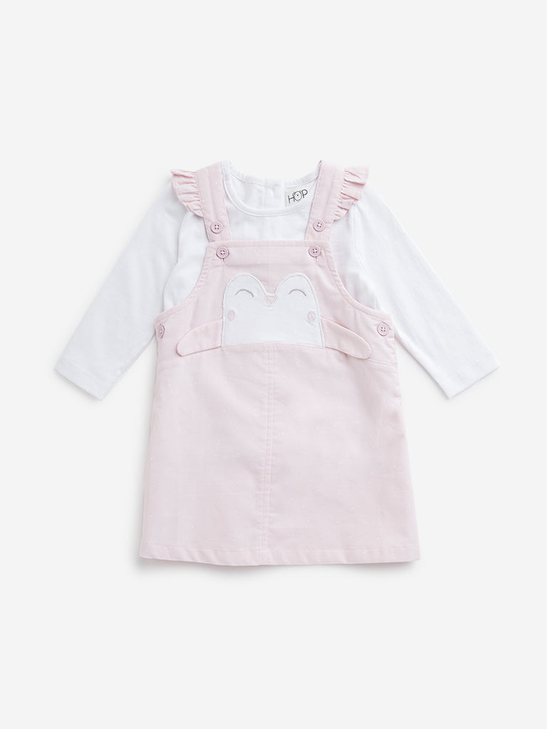 HOP Baby Light Pink Animal Print Pinafore & Cotton T-Shirt