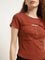 Studiofit Rust Ribbed Textured Cut-Out Cotton Blend Top