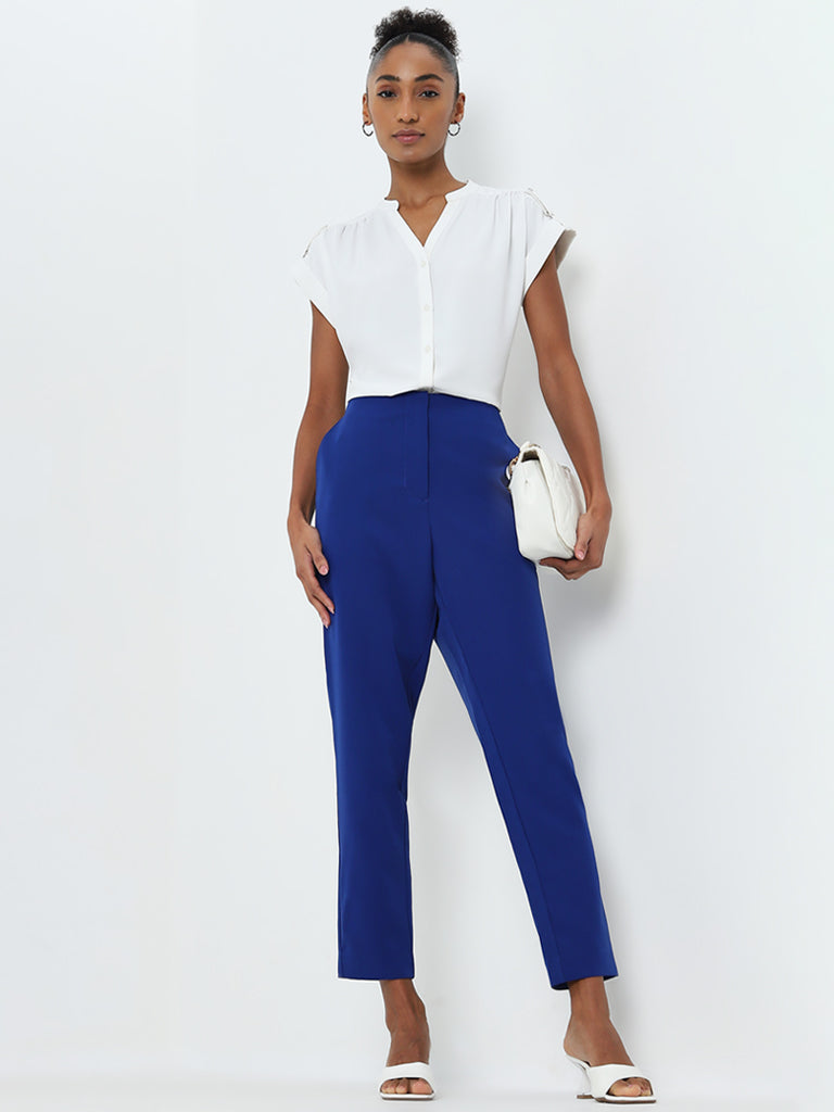 Wardrobe Blue Solid High-Rise Trousers