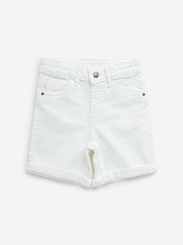 HOP Kids White Mid-Rise Denim Shorts