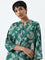 Utsa Green Leaf Design A-Line Cotton Kurta