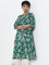 Utsa Green Leaf Design A-Line Cotton Kurta