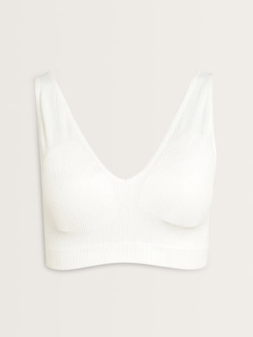 Superstar White Ribbed Textured Padded Plunge Cotton Bra