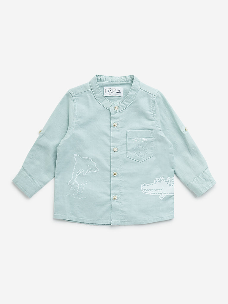 HOP Baby Sage Animal Printed Cotton Shirt