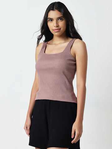 Wunderlove Mauve Ribbed Cotton Blend Camisole