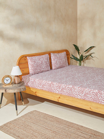 Westside Home Pink Printed King Bed Flat Sheet and Pillowcase Set