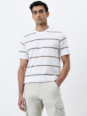 WES Lounge White Striped Slim-Fit T-Shirt