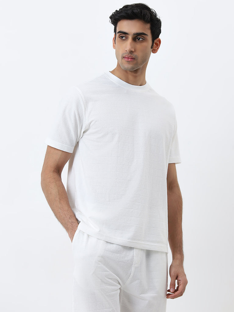 WES Lounge White Solid Relaxed-Fit Cotton T-Shirt