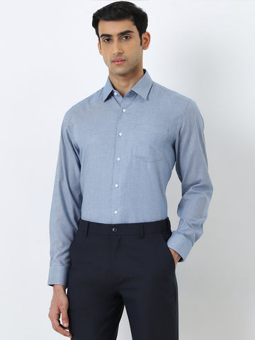 WES Formals Blue Slim-Fit Cotton Shirt