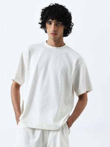 Studiofit Off-White Textured Relaxed-Fit T-Shirt