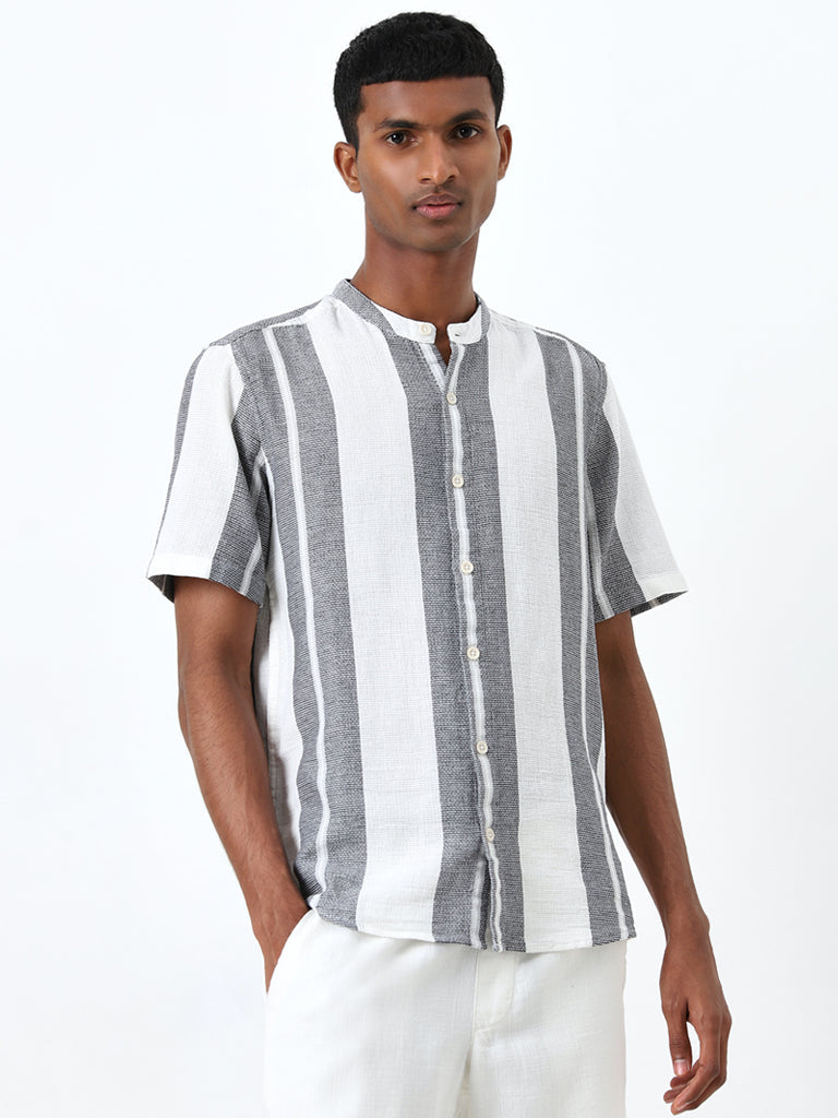 ETA Grey Stripe Printed Resort-Fit Cotton Shirt