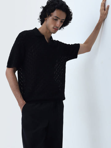 ETA Black Knitted Slim-Fit Cotton T-Shirt