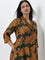 Diza Dark Green Floral Printed A-Line Kurta