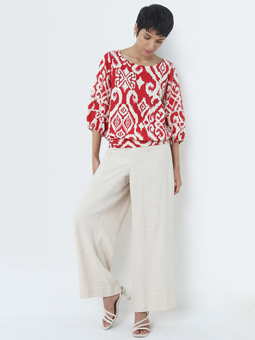 LOV Beige High-Rise Blended Linen Trousers