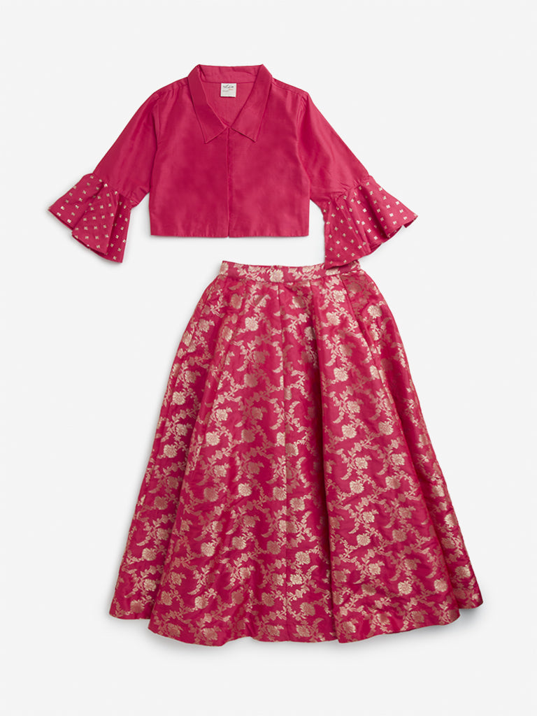 Utsa Kids Magenta Floral Printed Choli and Ghagra Set - (8 -14yrs)