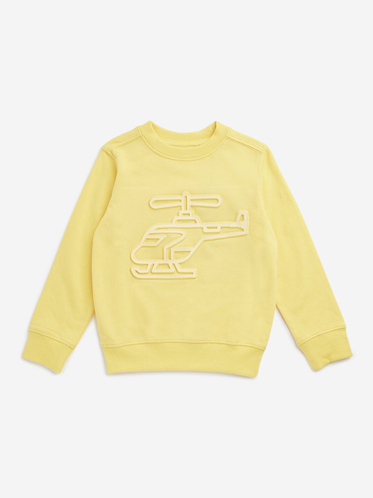 HOP Kids Yellow Helicopter Design Cotton Sweatshirt