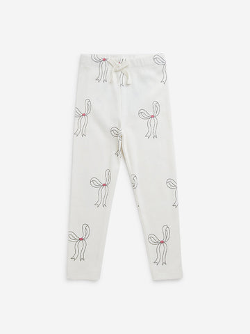 HOP Kids Off-White Printed Mid-Rise Cotton Blend Pants