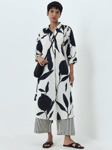 Utsa Black Anar Printed A-Line Cotton Kurta