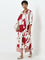 Utsa Red Leaf-Printed A-Line Cotton Kurta