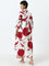 Utsa Red Leaf-Printed A-Line Cotton Kurta