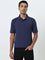 WES Casuals Blue Relaxed-Fit Cotton Blend Polo T-Shirt